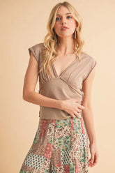 V-Neck Cap Sleeve Cropped Top Aemi + Co